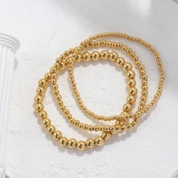 3Pcs/Set 18K Gold Plated Stainless Steel Beaded Bracelets For Women Trendy Jewelry Cuff Metal Beads Gift