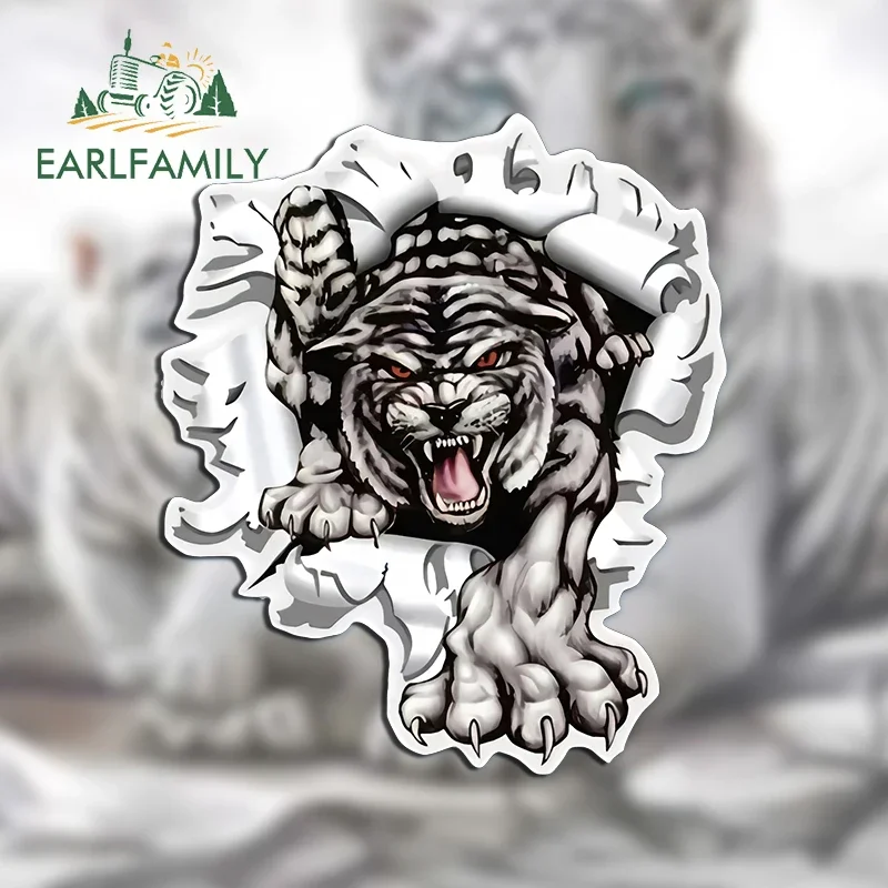EARLFAMILY 13cm X 11.1cm For Tiger 3D Fierce Car Stickers Sunscreen Fashionable Decals Waterproof Scratch-Proof Caravan Decor