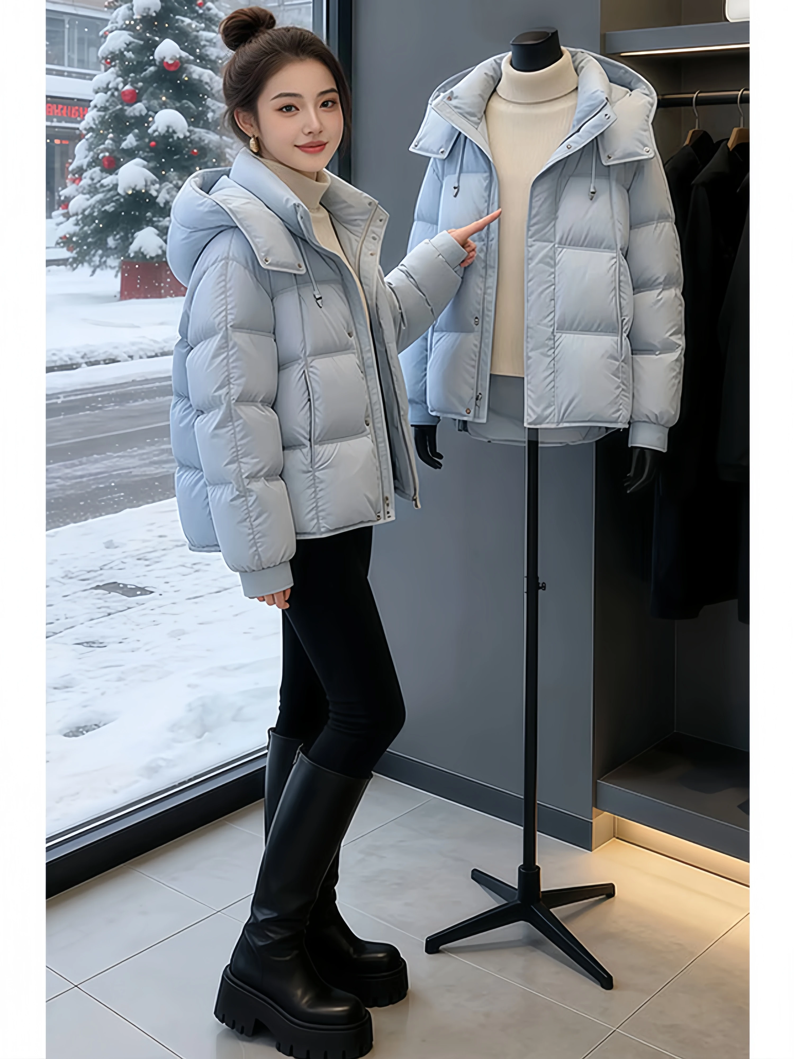 

Korean Style Blue Hooded Bread Coat Women's Winter Clothes 2026 New Elegance Commute Short Cotton Jacket Outerwear