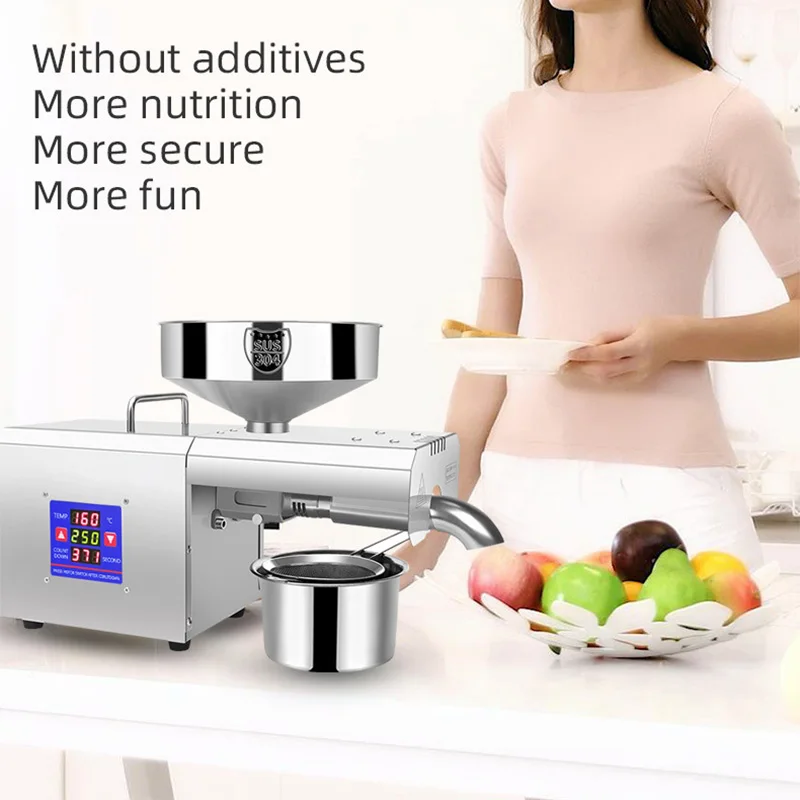 Professional-Grade Stainless Steel Oil Press, 1020W Coconut Oil Press, Automatic Peanut/Sunflower Seed Cold-Press Oil Extractor
