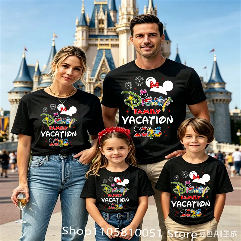 2026 Magic Kingdom Family Matching Shirts Solid Plain Crew Neck Tees Mom Dad Son Daughter Holiday Short Sleeve Tops