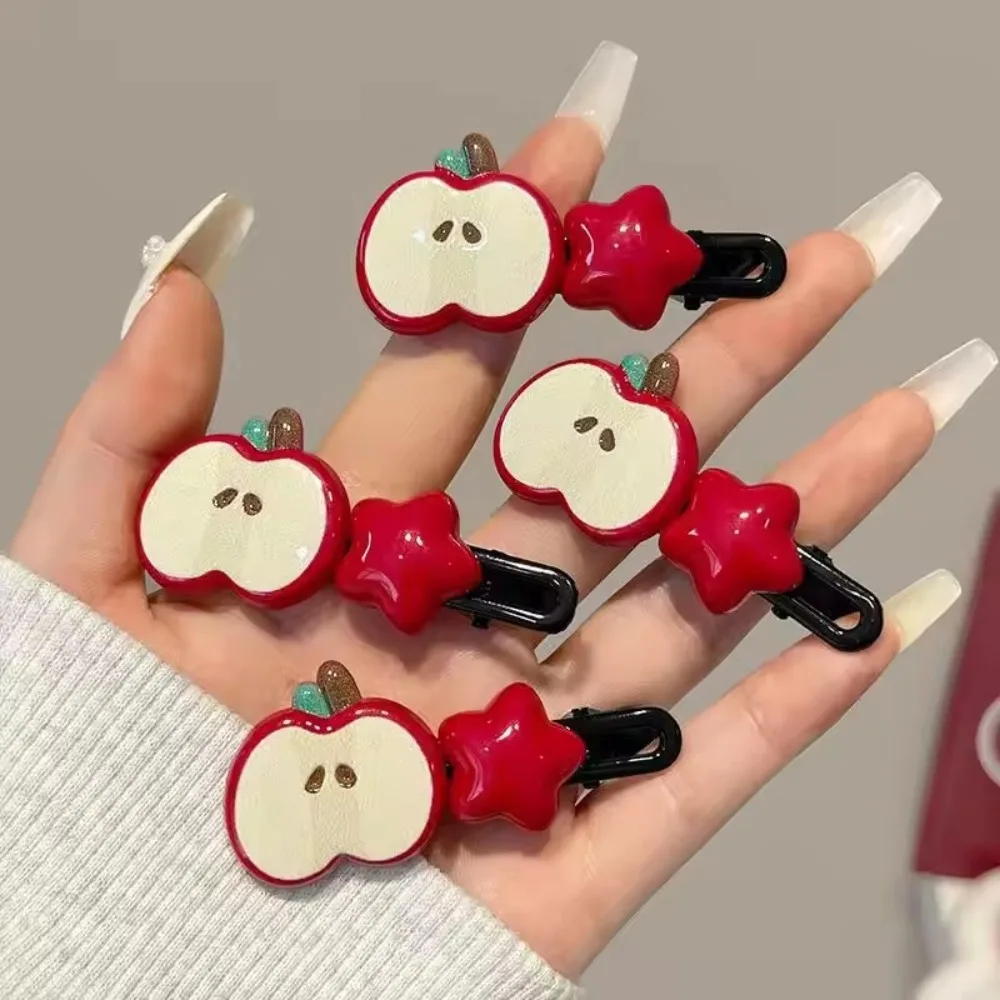 

2Pcs New Cute Apple Hair Clip Star Duckbill Clip Sweet Girl Hair Pin Bangs Side Clip Woman Headwear Barrette Hair Accessories
