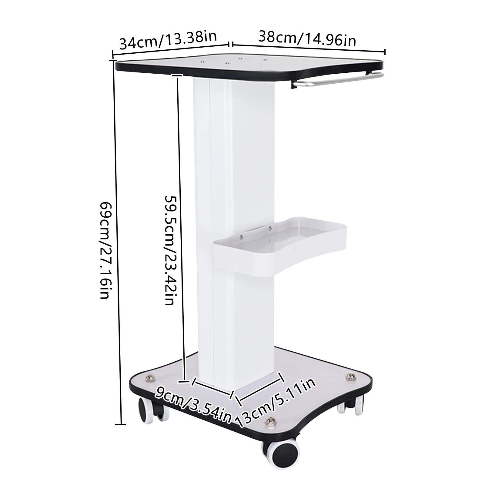 Suporte para salão de beleza, carrinho rolante, spa, equipamento de armazenamento de beleza, organizador de 3 camadas com alça de pressão