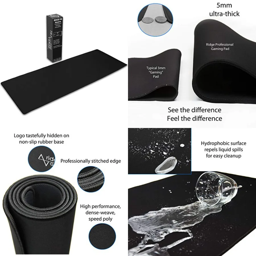 Gaming Mouse Pad (5mm) Massive 46 inch | 46x17.3x0.20 Extra Thick | Black | Stitched Edge, Large Washable Desk Mat