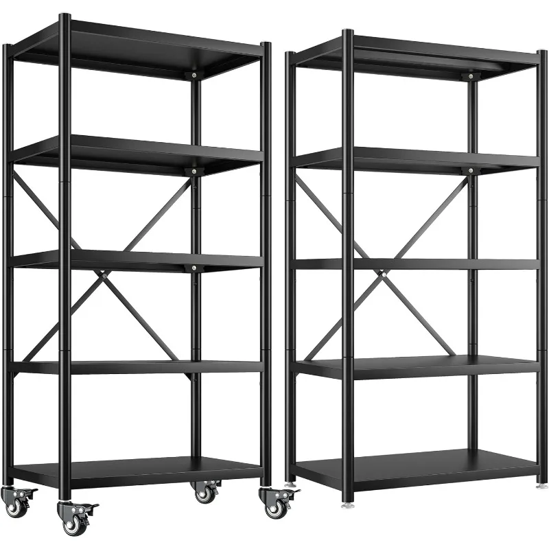 Garage Shelving Heavy Duty Storage Shelves for Storage with Wheels 5 Tier Metal Shelving Unit 1156LBS Adjustable Metal Shelves