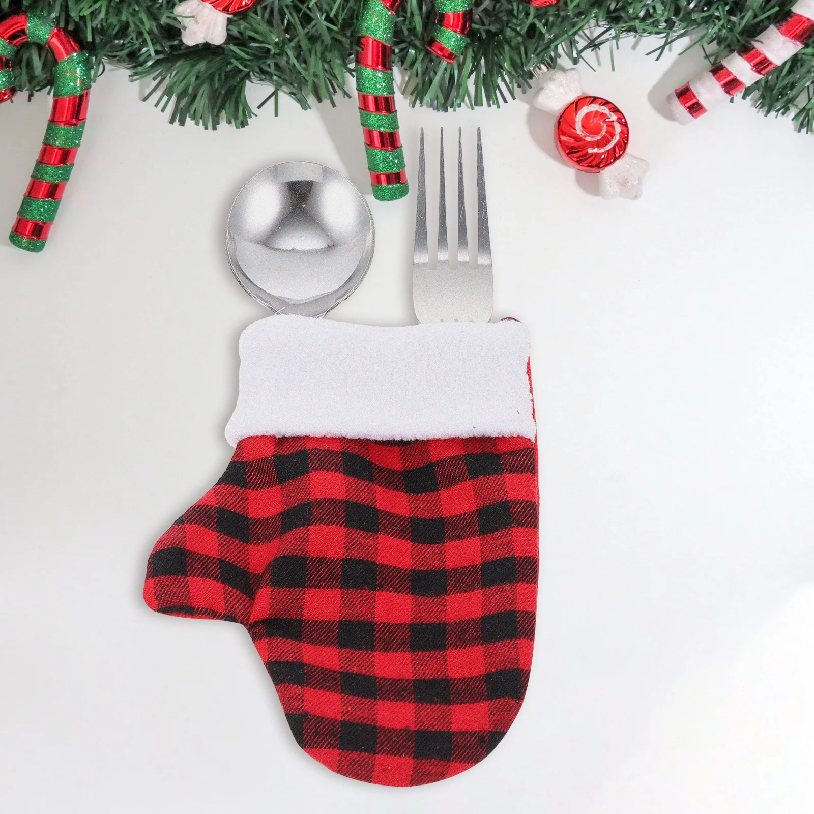 4pcs Cutter Fork Bag Glove Shape Washable Cutlery Storage Pouch Reusable Tableware Cover For Dinner Party Christmas Silverware