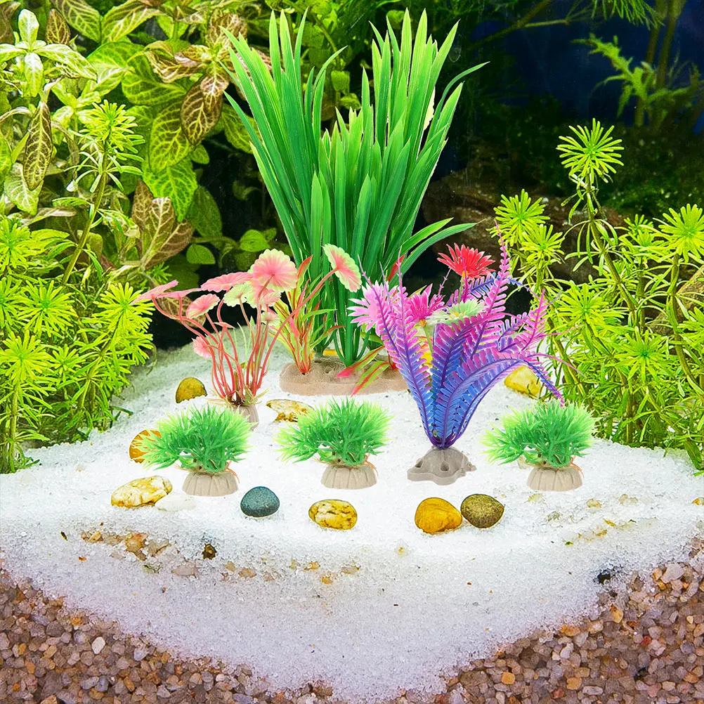 

8pcs Aquatic Plants Fish Tank Decorations Realistic Plastic Large Small Aquarium Plant Decors Lifelike Durable Safe Thick