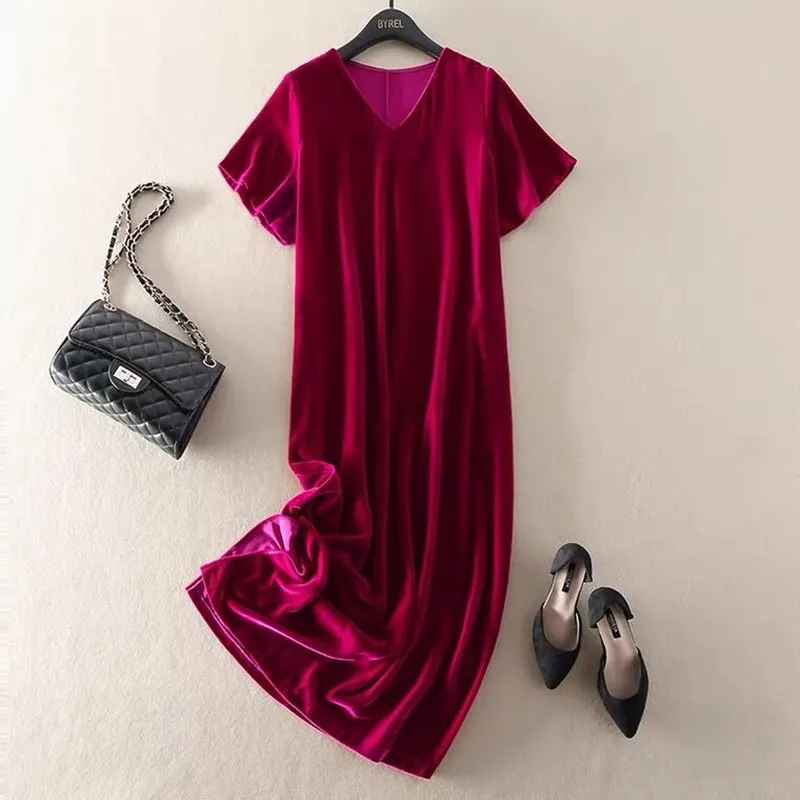 Vestido camisero de terciopelo para mujer, traje Sexy de terciopelo con abertura, Vintage, informal, negro, azul y morado, para fiesta de verano