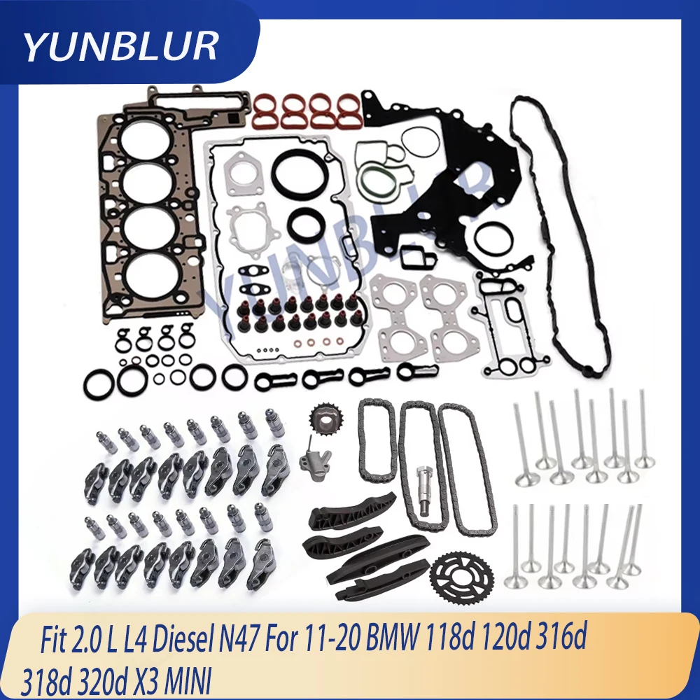 Rebuild Gasket Set Timing Chain Rocker Arm Valve Kit Fit 2.0 L L4 Diesel N47 For 11-20 BMW 118d 120d 316d 318d 320d X3 MINI