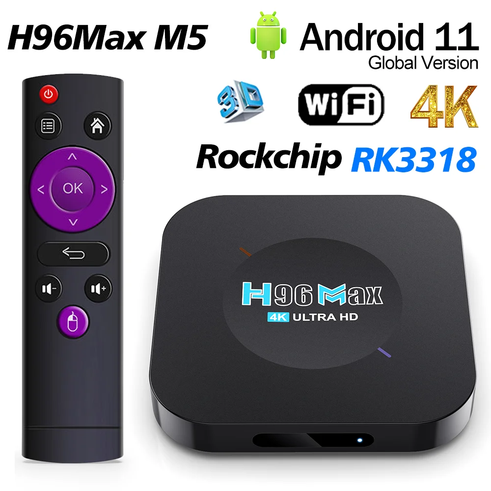 H96 Max M5 Smart TV Box Rockchip RK3318 Android 11.0 Decodificación de Video 4K HD 2G16G Smart Android TV Box Set Top Box 1G8G