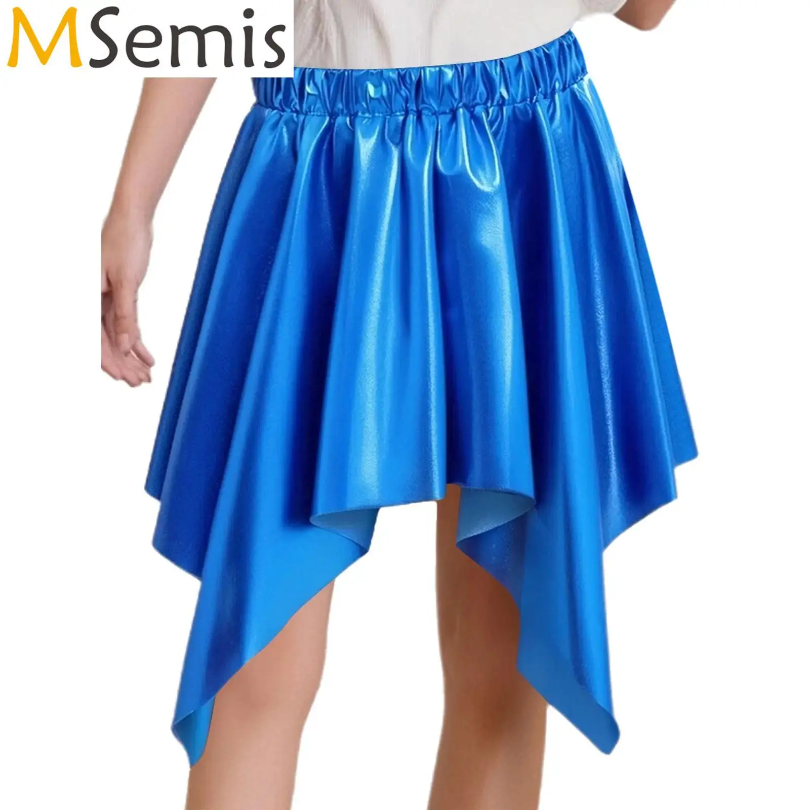 

Kids Girls Cheerleading Cheerleader Costume Metallic Irregular Ruffled Skirt Asymmetrical Skirts Dance Performance Party Outfits
