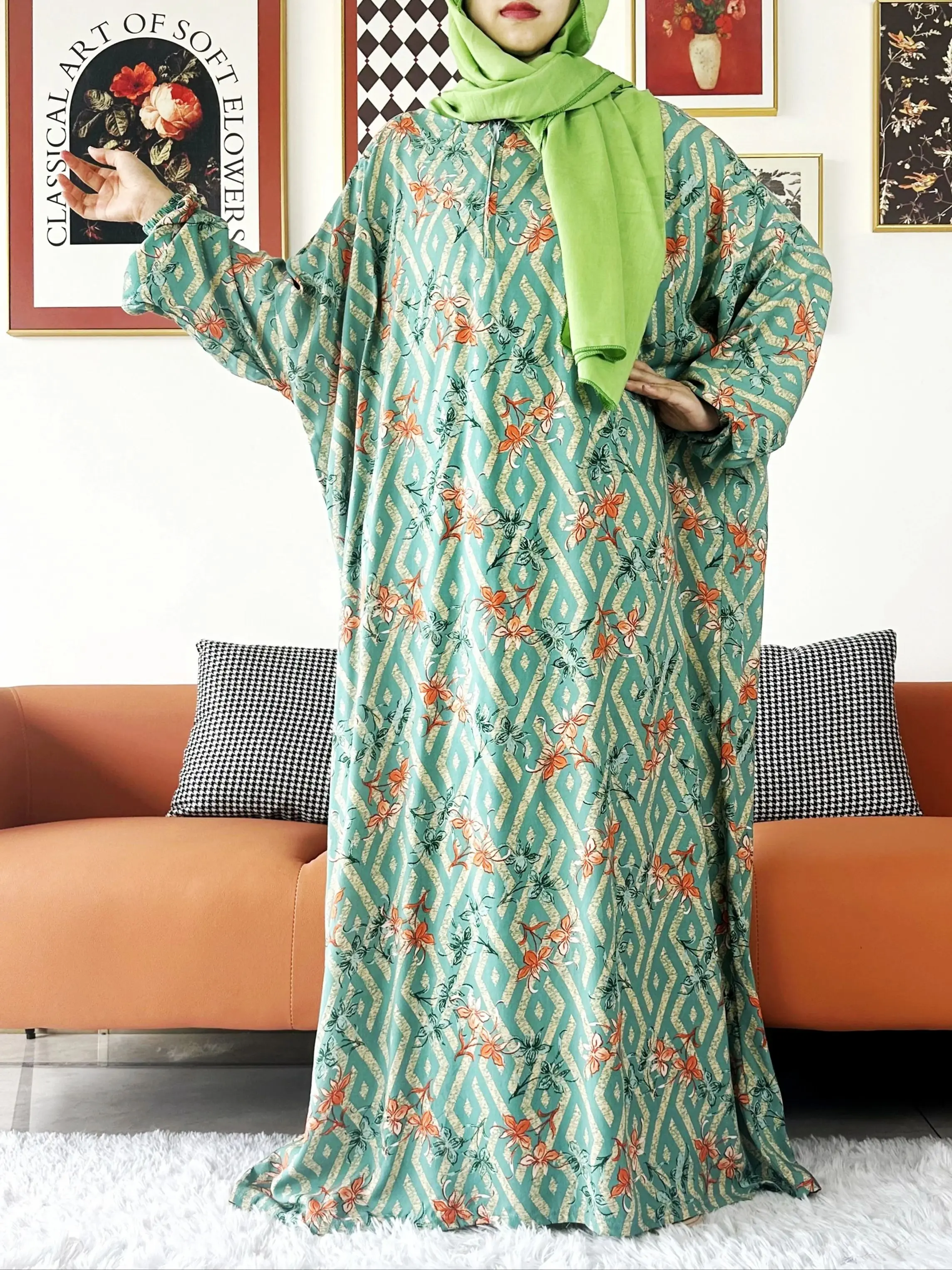 Abayas musulmanas de algodón para mujer, ropa de oración de Ramadán, bata suelta de Oriente Medio de Dubai, Turquía, turbante africano