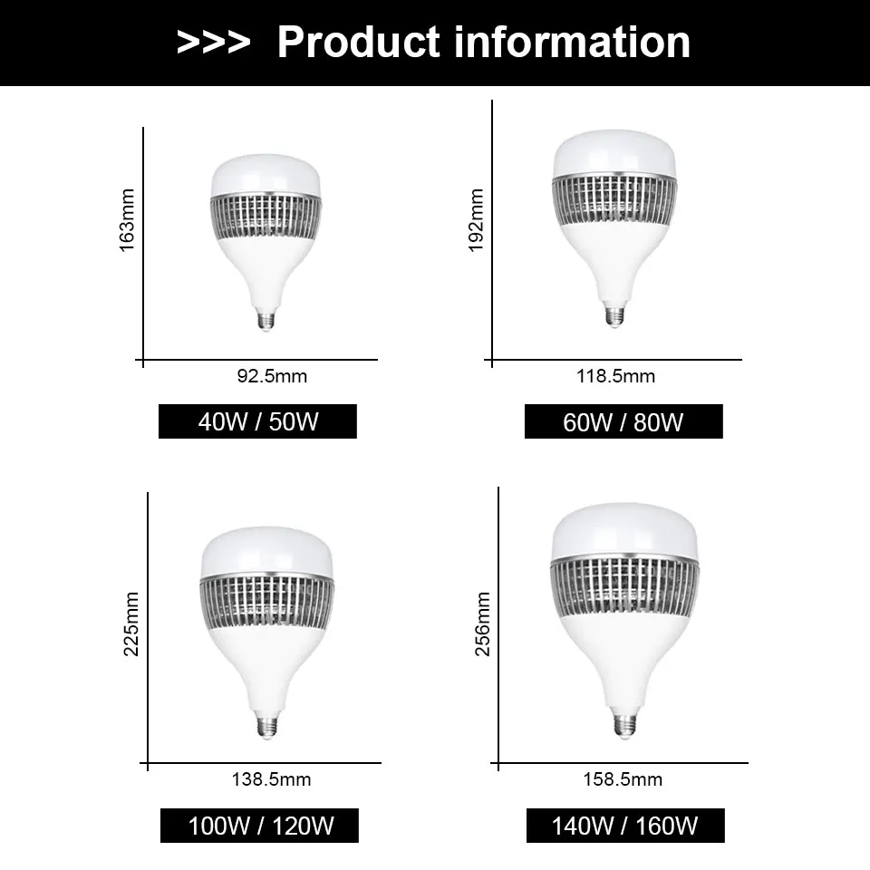 LED E27 High Power Bulb Light 160W 140W 120W 100W 80W 60W 50W 40W 30W  AC 220V 230 240V Spotlight Lampada LED Bombillas Lamp