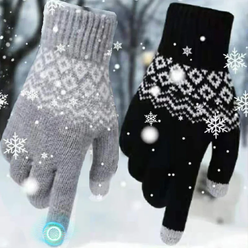 

Autumn Winter Thicken Warm Cashmere Gloves for Women Men Touchscreen Knitted Wool Mittens Fashion Adult Students Hand Gloves