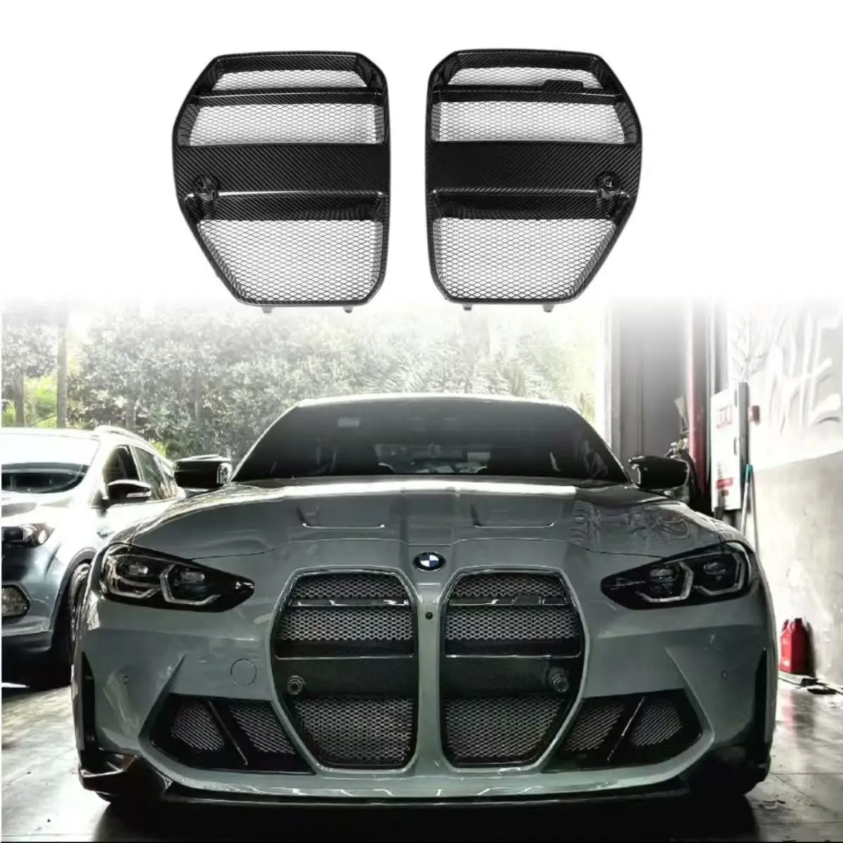 

For 2020+ BMW M3 M4 G8X Modification and Upgrade V-style Dry Carbon Fiber Front Bumper with Insect-proof Grille