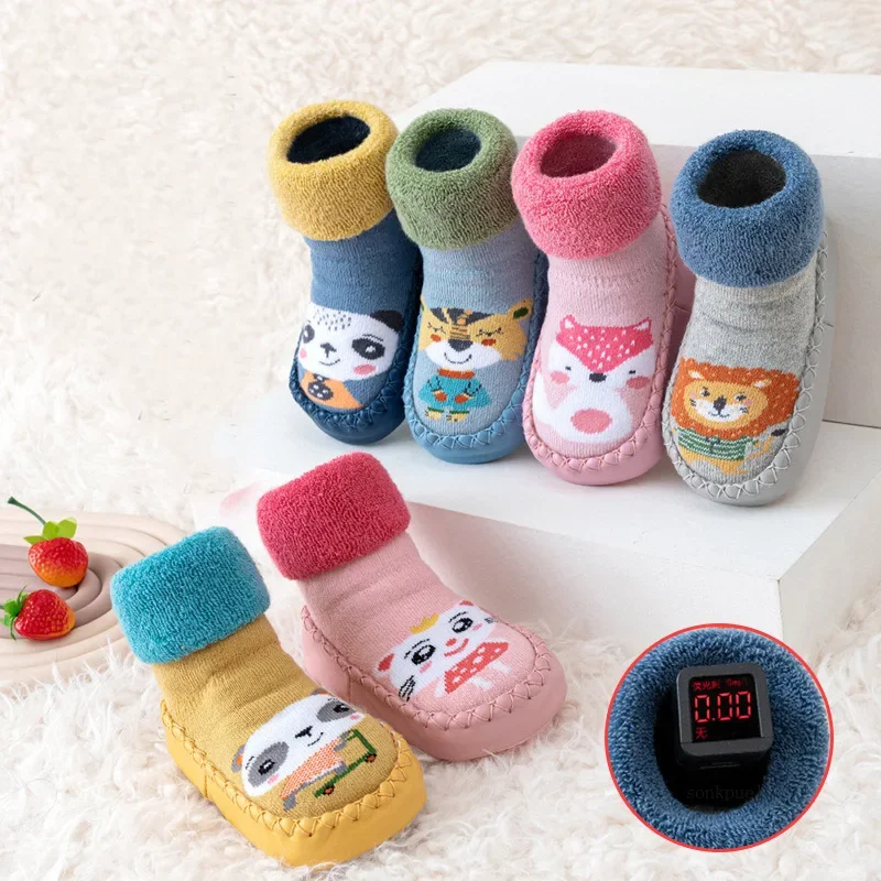 Toddler Indoor Sock Shoes Newborn Prewalker Kids Winter Thick Terry Cotton Baby Girl Sock Rubber Sole Infant Cartoon Funny Sock