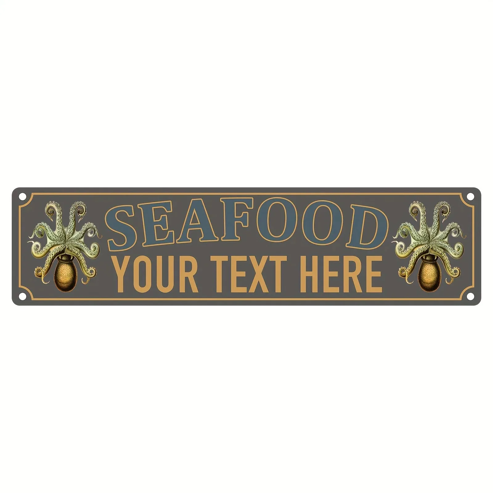 1pc Customizable Octopus Seafood Metal Plaque, Personalized Custom‑Text Vintage Charcoal Gray Wall Decor for Restaurant Cafe Bar
