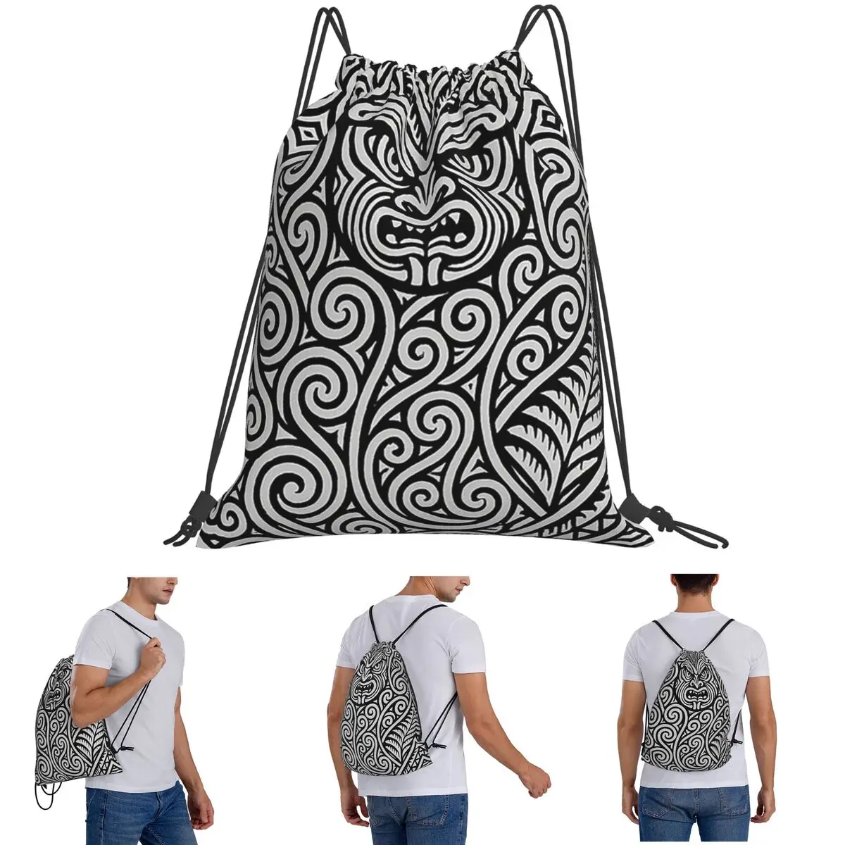 

Tribal Maori Warrior Tattoo New Zealand Proud Backpacks Drawstring Bundle Pocket Sundries Bag Book Bags for Man Woman School