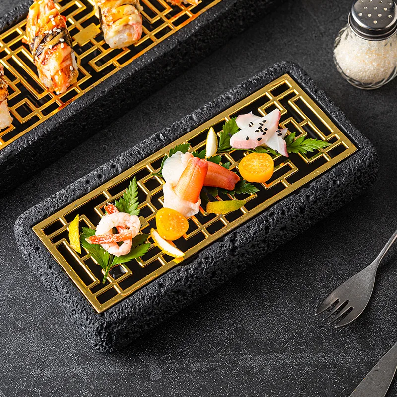 japanese-style-rectangular-sushi-plate-restaurant-tableware-art-dry-ice-western-dinner-plate-black-cooking-dish-kitchen-utensils
