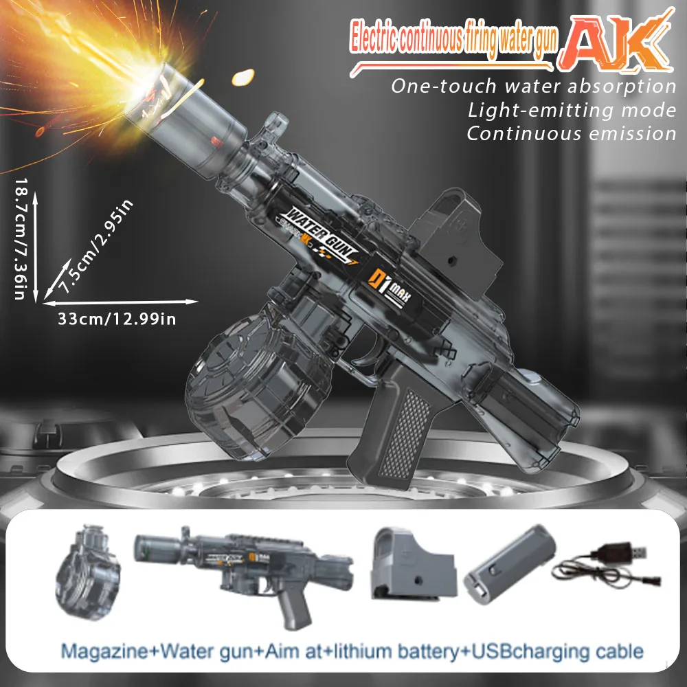Nuevo AK, pistola de agua iluminada de segunda generación, juguete de verano para exteriores, playa, piscina, juego de batalla, pistola de agua de juguete para adultos y niños