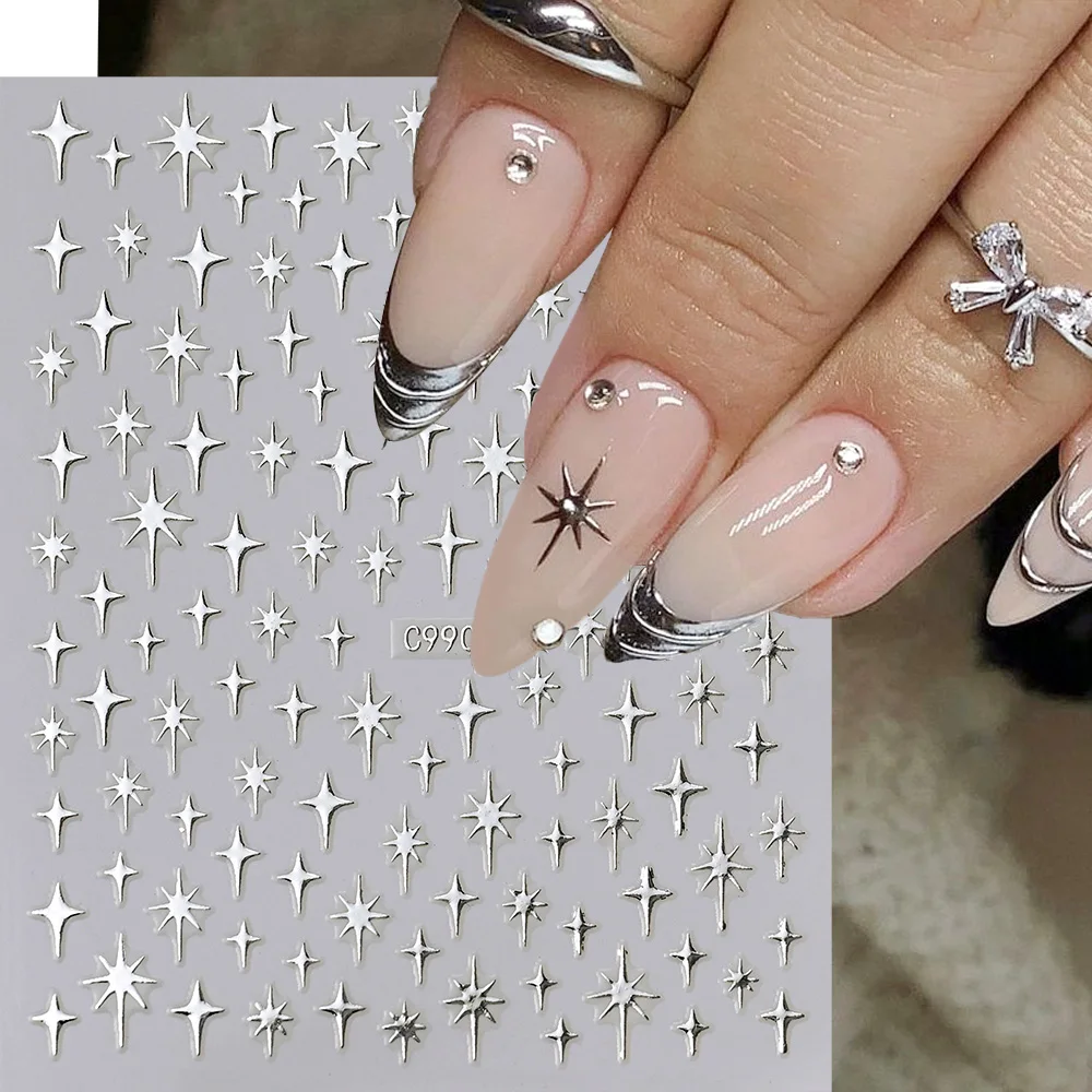 

3d Silver Laser Star Nail Stickers Metal Starlight Shiny Design Nail Decal 6Colors Stars Self-Adhesive Slider Manicure Supplies#