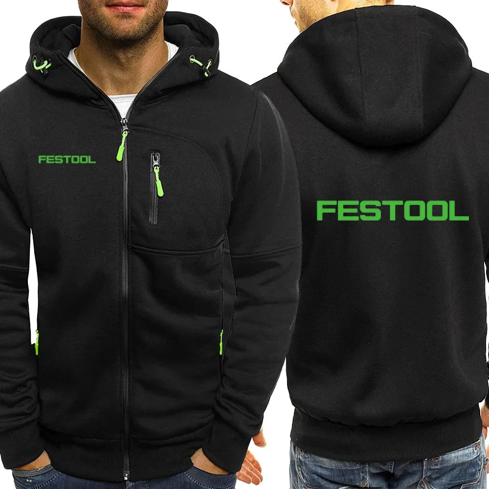 2023 Men's Festool Tools Print Hoodies Fit Hooded Sweatshirt Outwear Warm Coat Jacket Plain Zip Up Casual Comfortable Coat Tops