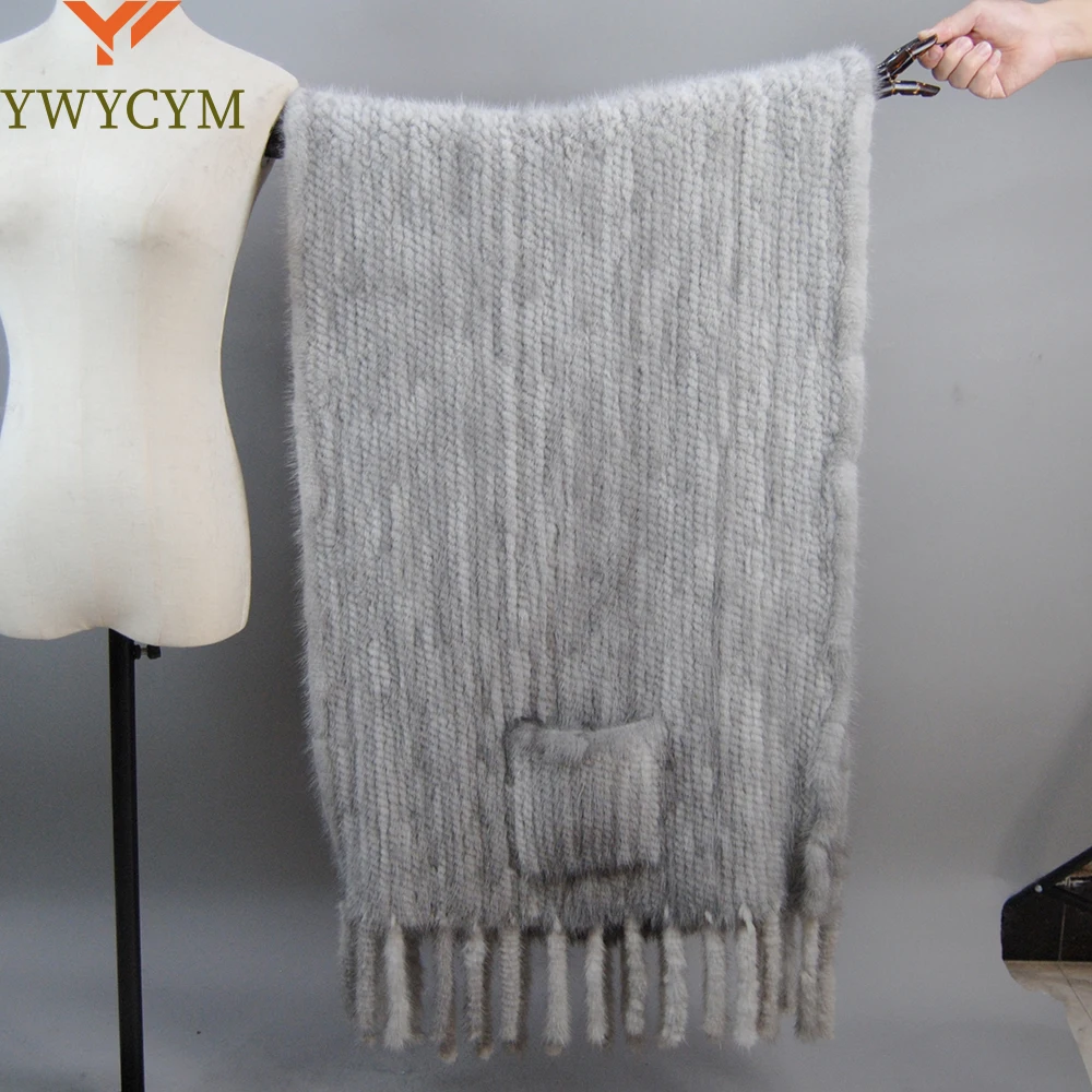 

Hot Sale Women Winter Knitted Real Mink Fur Scarf Shawl Natural Warm Mink Fur Pashmina Lady Long Style 100% Genuine Fur Scarves