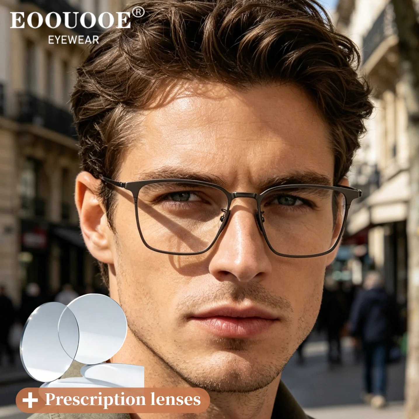 

Business Men's Glasses Prescription Lenses Customiz Progressive Gray Anti Blue Light Photochromic Anti reflection Square Eyewear