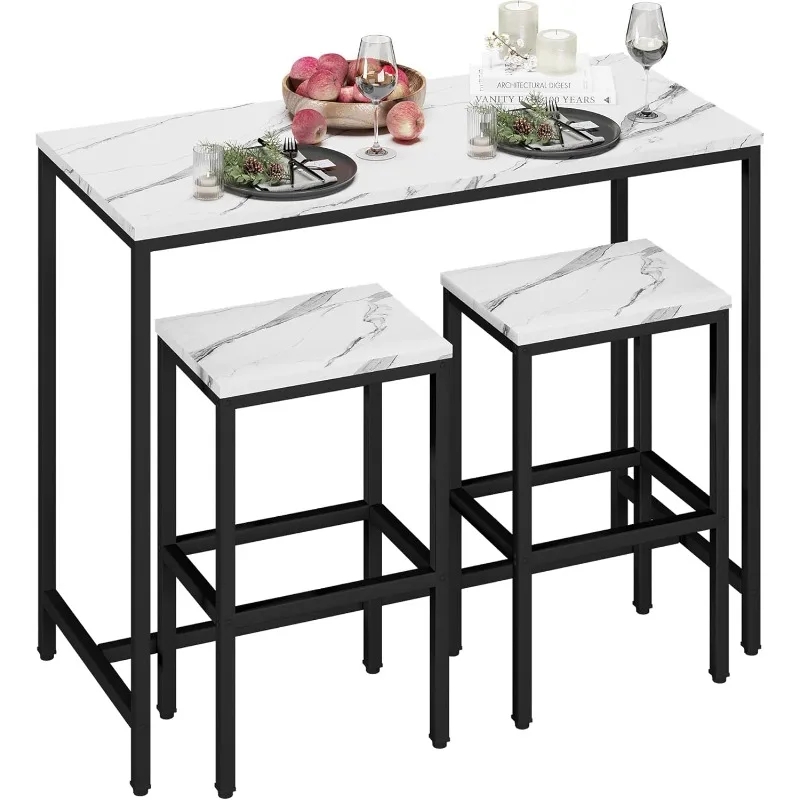 3 Piece Bar Table Set, Bar Table and Chairs Set of 2, Modern Counter Height Table with 2 Stools for Kitchen, Dining Room