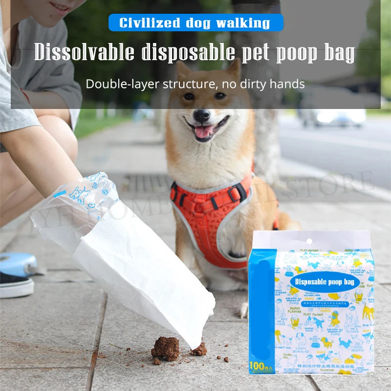 50/100pcs Degradable Thicken Pet Dog Poop Bags Dispenser Collector Garbage Bag Puppy Cat Pooper Bag Outdoor Clean Pets Supplies