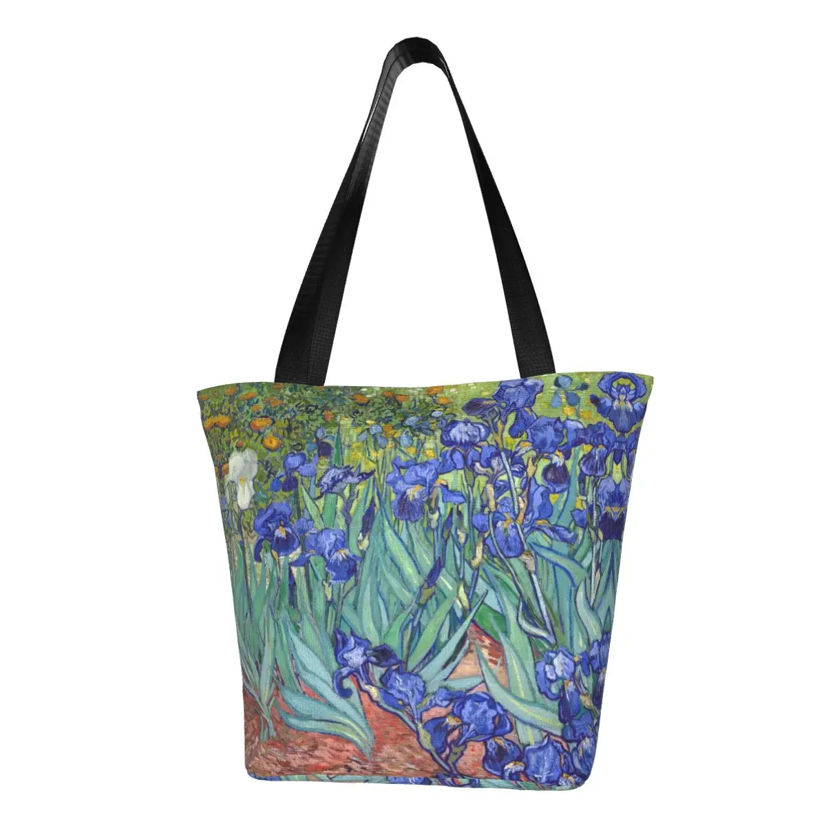 

Irises By Vincent Van Gogh Grocery Tote Shopping Bags Art Flowers Painting Canvas Shoulder Shopper Bag Big Capacity Handbags