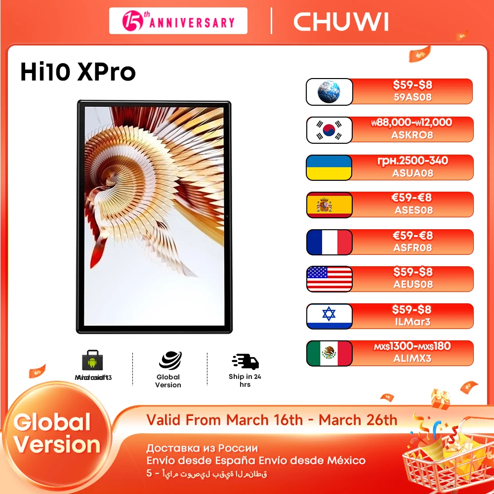 CHUWI Hi10X Pro Tablet Android 13, Unisoc T606 4GB RAM 128GB ROM Tablets，10.1