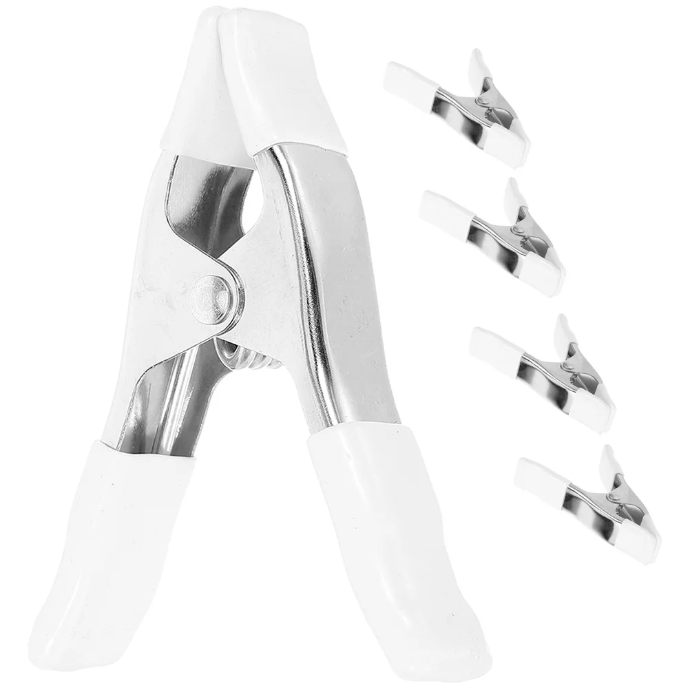 

5pcs 4 Inch Nickel Plated Heavy Duty Spring Clamps A-shaped Clips PVC Protected White Small Size Lightweight backdrop spring
