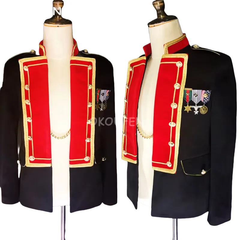 Cool Man Royal เย็บปักถักร้อย Slim Navy เสื้อสูทเครื่องแต่งกายเวทีเต้นรําคลับนักร้องชาย DJ DS โฮสต์ชุดเครื่องแต่งกาย