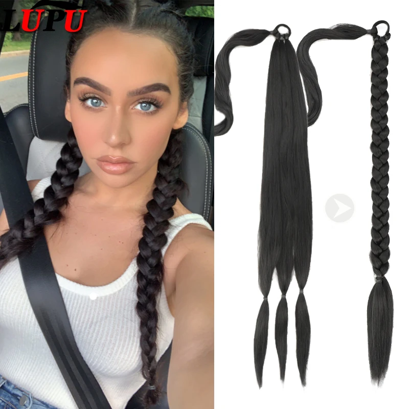 

LUPU Long Braids Ponytail Extensions Straight Hair Wraps Ponytail Extensions Soft Synthetic Hair Extensions, for Daily use