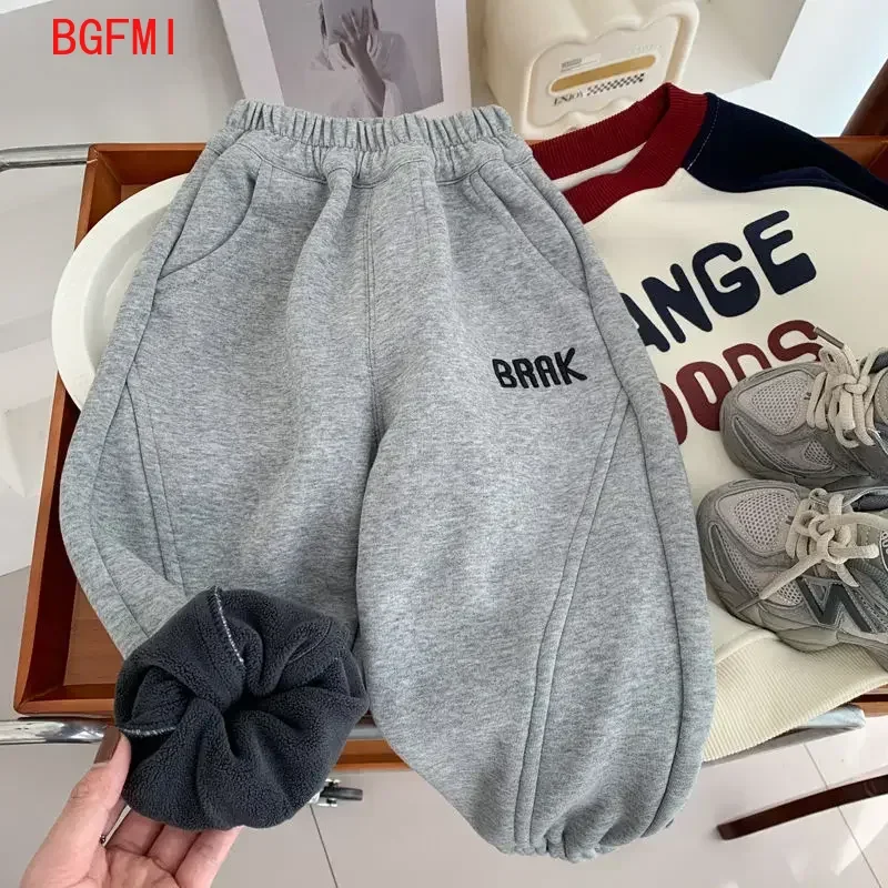 2026 Winter New Baby Whole Velvet Loose Trousers Solid Infant Boy Casual Pants Toddler Girl Straight Pants Versatile Kid Clothes