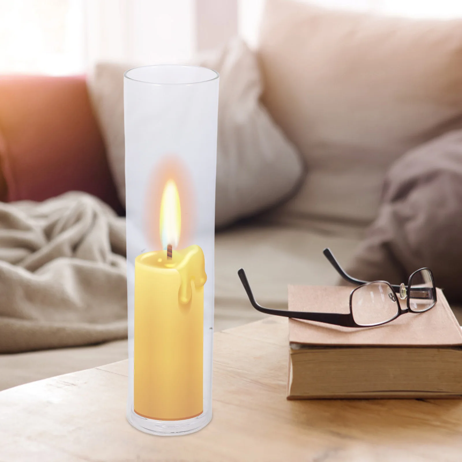 

1 Set Glass Holder Cylindrical Windproof Tube Clear Tapered Hurricane Stand Wedding Birthday Home Decor