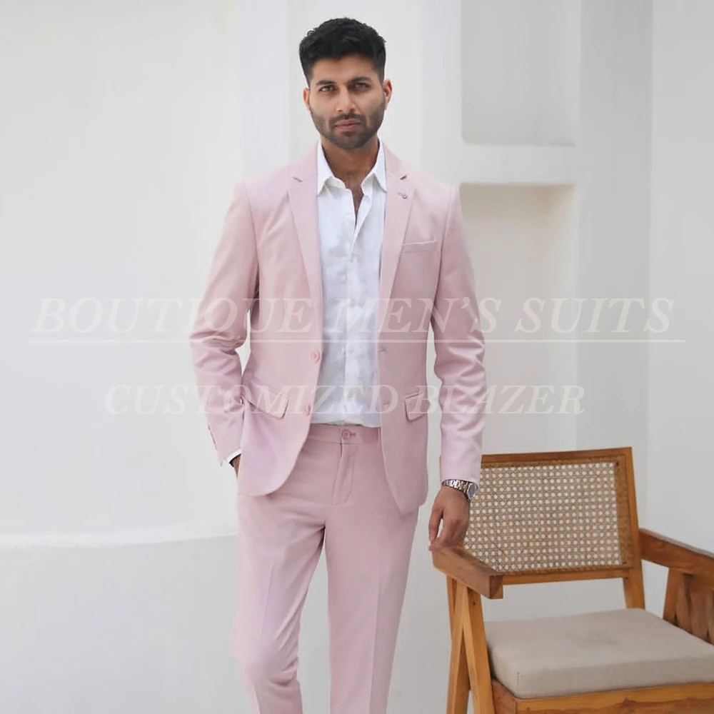 Elegante casamento rosa ternos masculinos de luxo único breasted notch lapela fino ajuste 2 peça jaqueta calças roupas masculinas blazer outfits