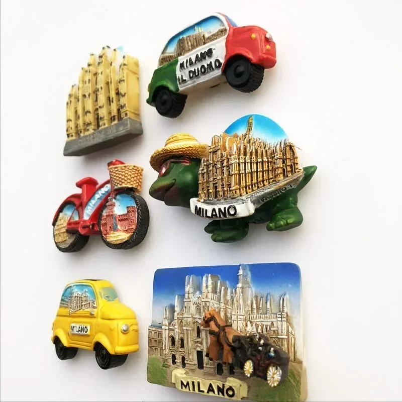 Milan Fridge Magnets Italy Landmark Tourism Memorial Decorative Milano Turtles Bus Bike Magnet Fridge Magnets Home Decoration