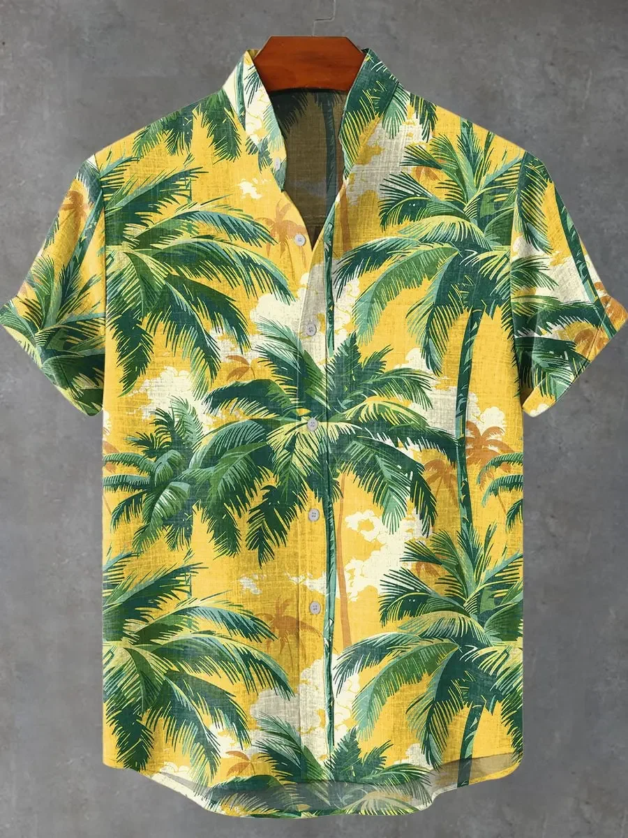 Hawaiian Silhouette Coconut Tree Simple Seaside Quick Drying Breathable Short Sleeved Men's Top