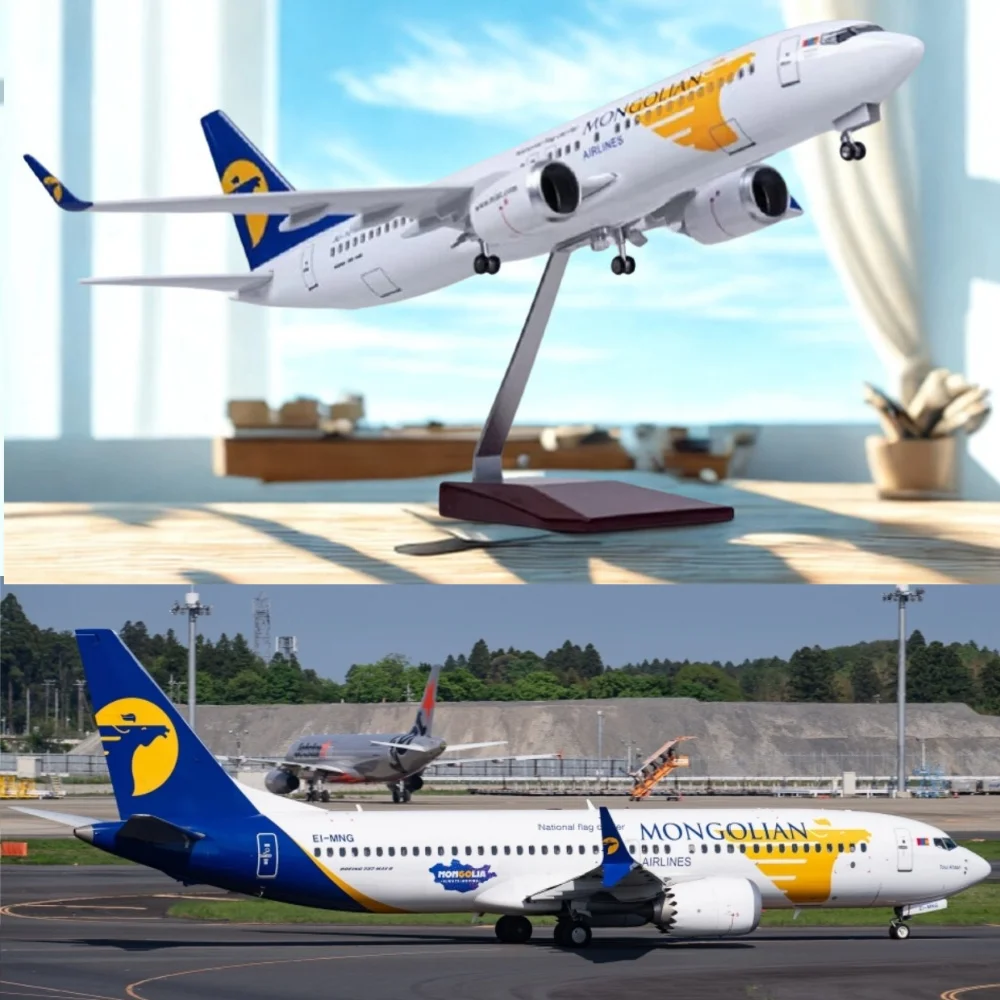 47cm Diecast Airplane B737 Mongolian Airways Resin 1/85 Scale Aircraft Model Kit With Light And Wheel Adults Fun Room Decoration
