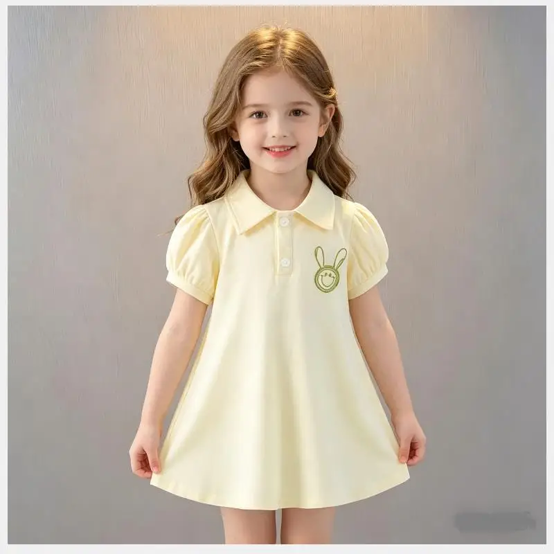 2026 Neues koreanisches Kinderkleid, Mädchen Sommer Casual Cartoon Gestreiftes Kurzarm-Prinzessinnenkleid mit Revers – Detail 18