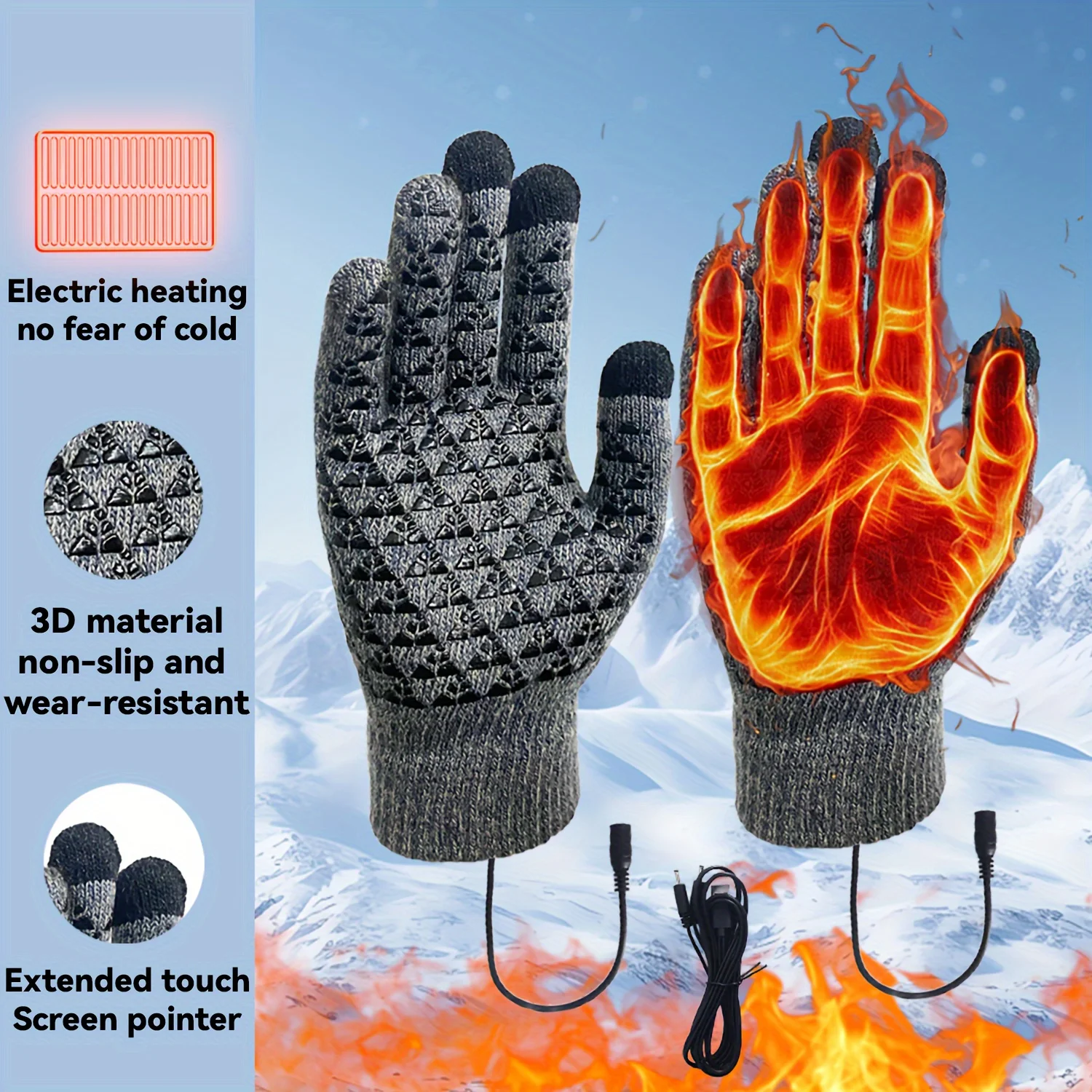 USB Heated Knitted Gloves Winter Warm Full Fingers Wind proof Cycling Outdoor Sports Running Motorcycle Ski Touch Screen Gloves