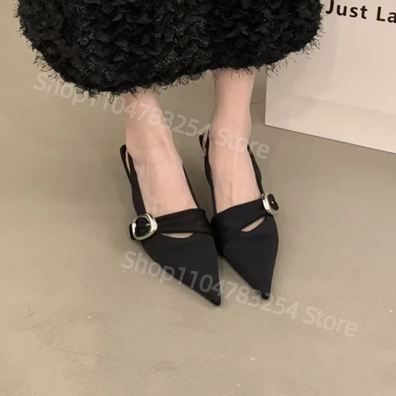 Pointy High Heeled Sandals Women's Buckle Brand Casual Fashion Slippers Sexy Slingback Shoes Sweet Muller Beach Sandals Women