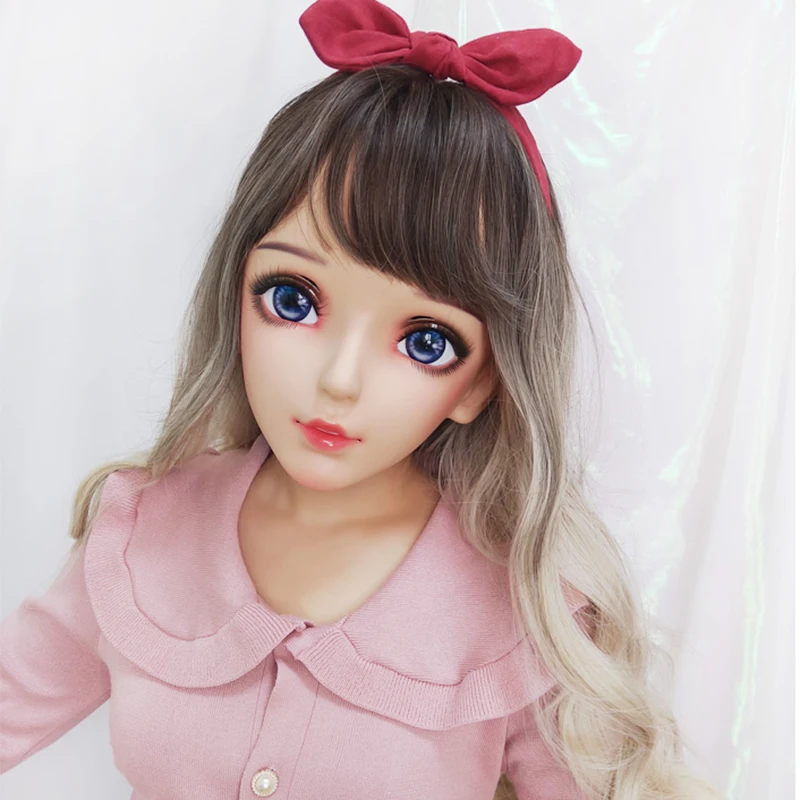 (Nan01)Female Sweet Girl Resin Half Head Kigurumi BJD Mask Cosplay Japanese Anime Role Lolita Mask Crossdress Doll Mask