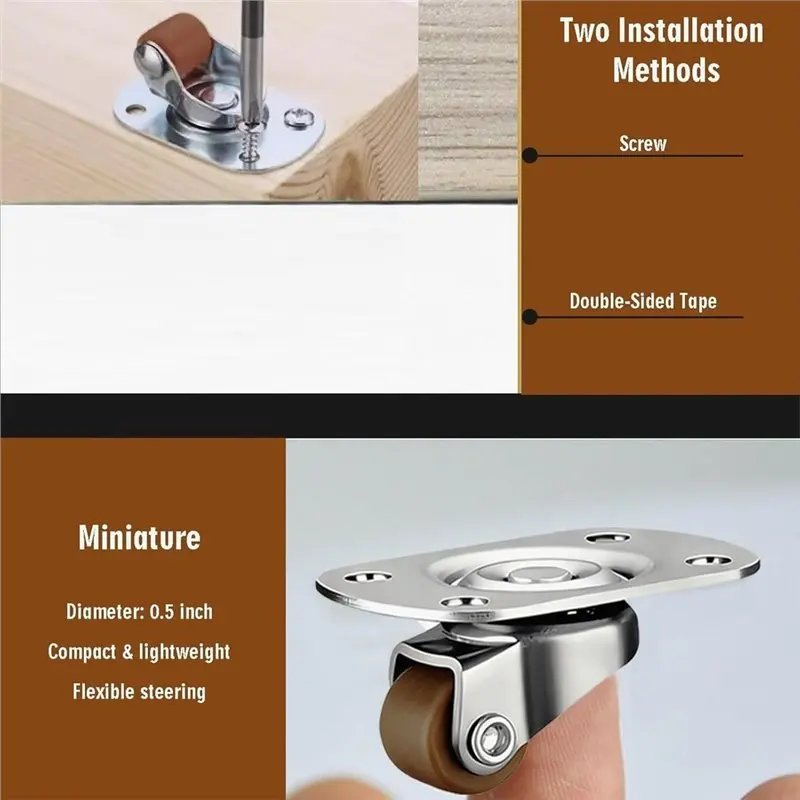 AAAN-1/2 Inch Mini Swivel Caster Wheels Set Of 8