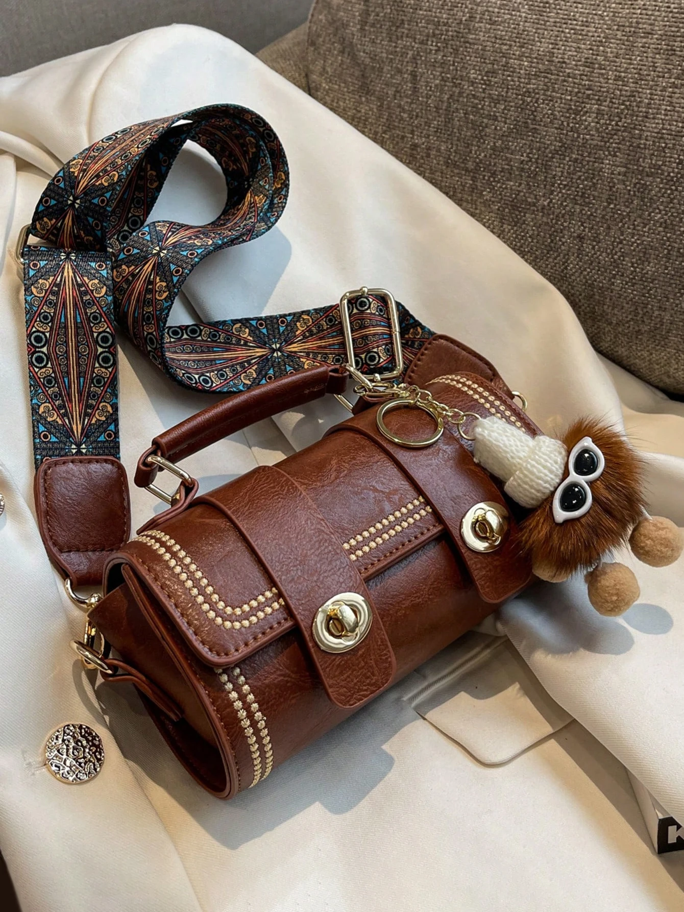 

Retro Mini Cylinder Handbag For Women, Shoulder Crossbody Bag For Daily Use Vintage Style Cylindrical Shoulder Bag Women's Bag