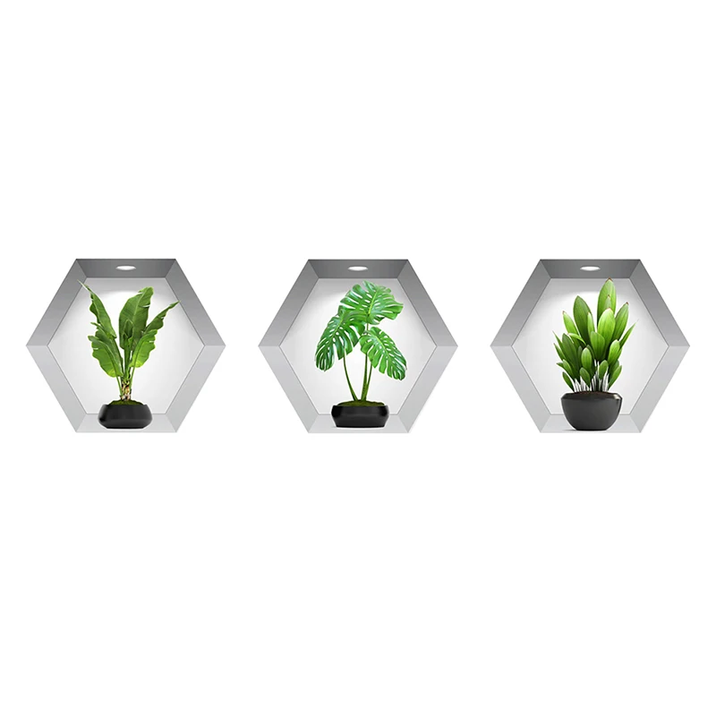 3pcs/set 3D Stereoscopic Potted Wall Stickers Living Room Decorative Wallpaper Self-adhesive Plant and Flower PVC