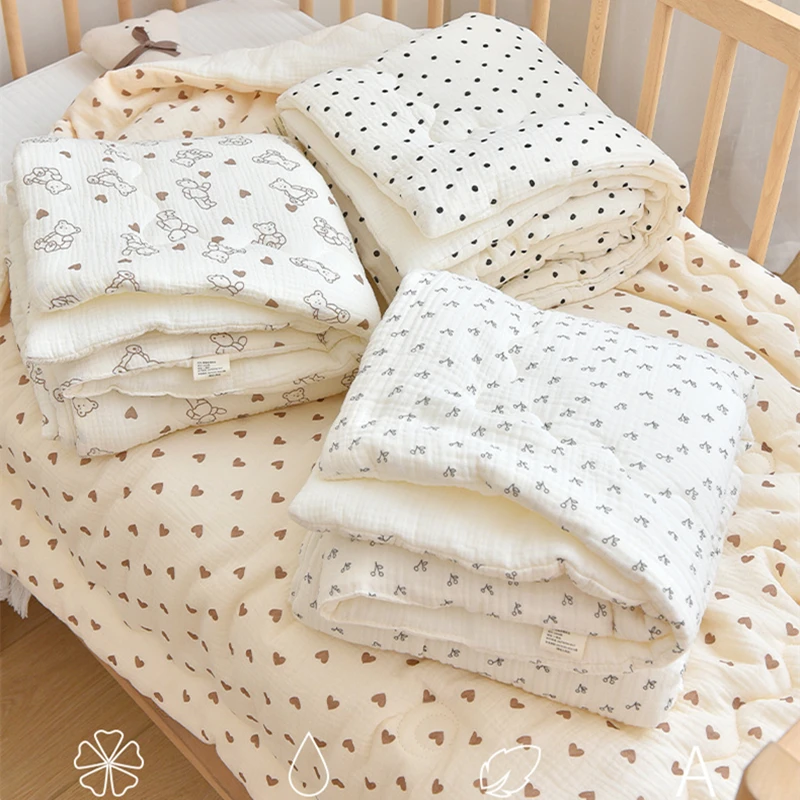 Winter Thermal Muslin Cotton Fluffy and Soft Baby Duvet,Newborn Cozy Quilted Comforter,Infant Baby Crib Blanket with filler