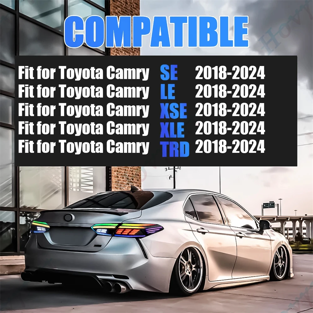 Pair LED Taillights For 2018 2019 2020 2021-2024 TOYOTA Camry LE SE TRD XSE XLE Taillamp Rear Lamp Brake Fog Turn Signal Light